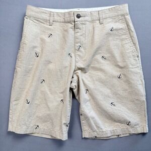 Dockers Mens Anchor‎ Print Beige Shorts Size 32 Casual Chino Cotton
